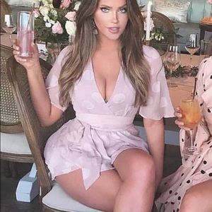 Pink polka dot romper fashion nova